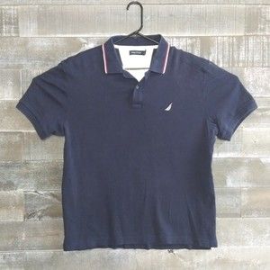 Nautica Polo Shirt Men's Adult Size XL Blue White Sail Cotton Casual Rugby